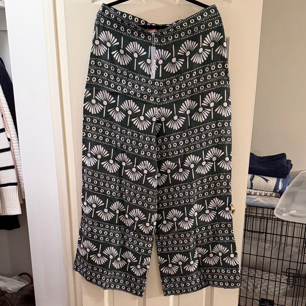 ANTONIO MELANI Green and White Wide Leg Pants